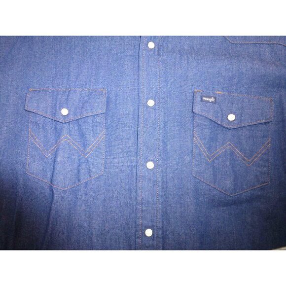 Wrangler Mens Denim Pearl Snap Cowboy Short Sleeve Shirt XXL Blue Cotton - Picture 3 of 10